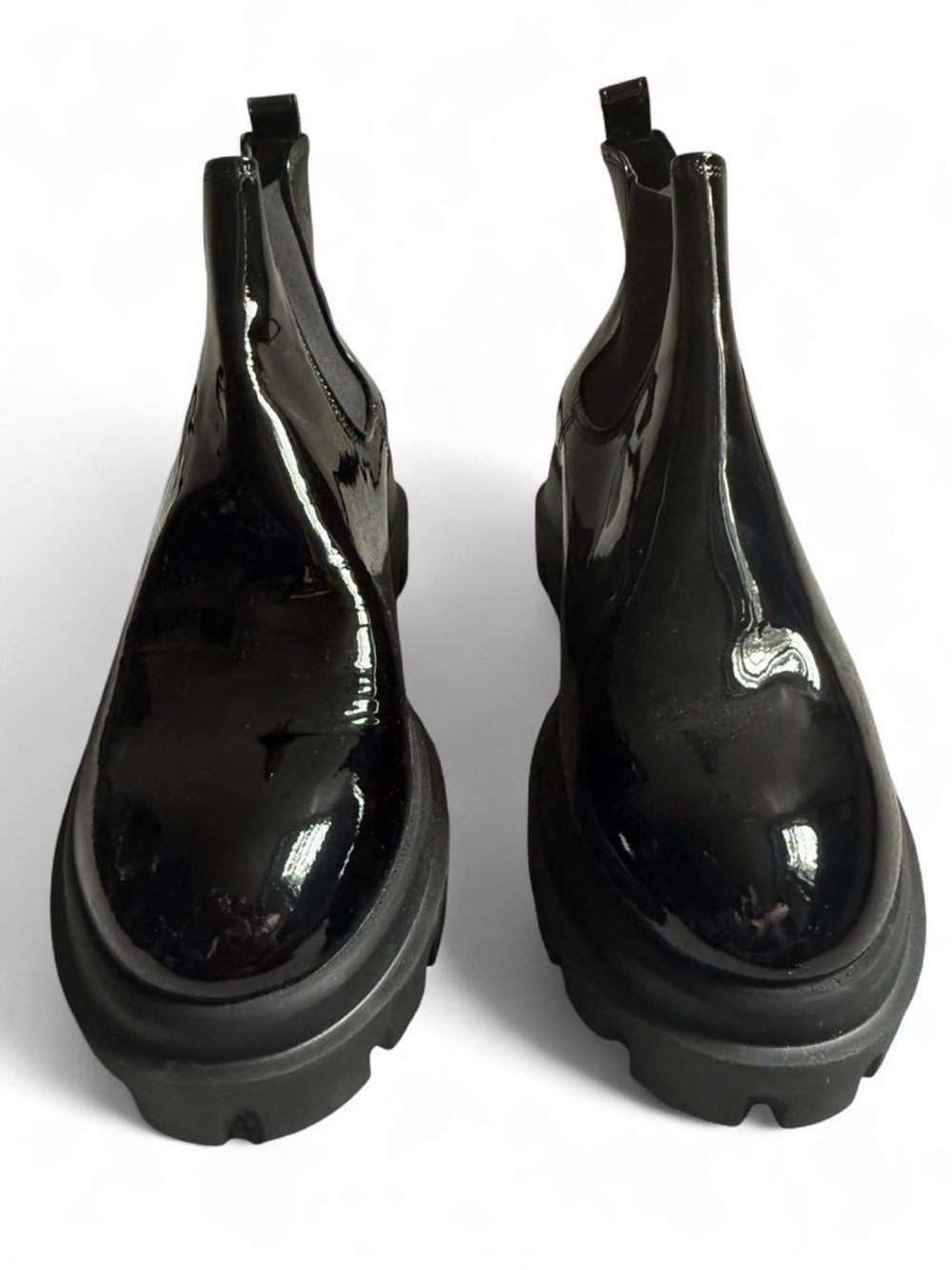 NEW AGL Black Patent Platform Leather Ankle Chelsea Boots
